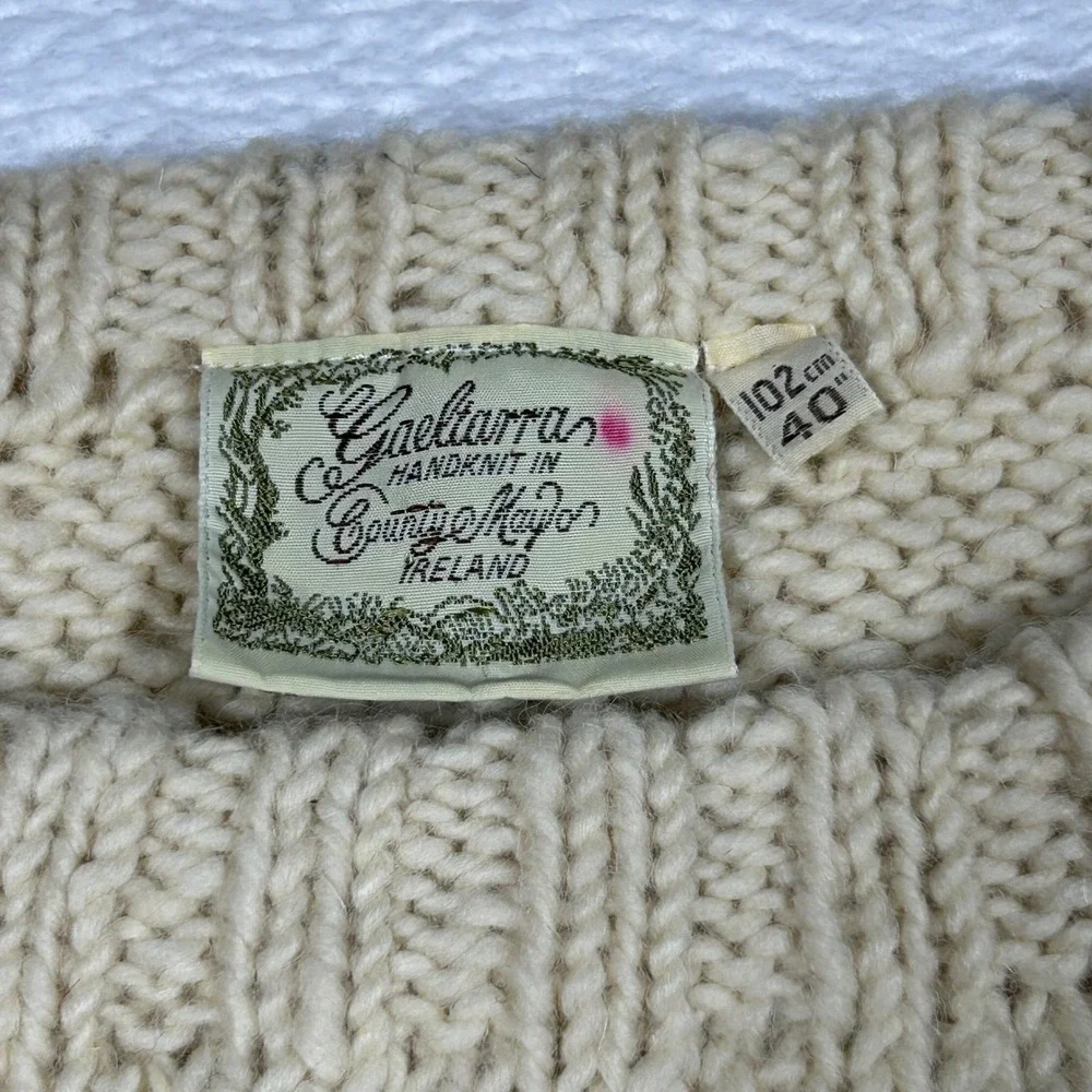 Gaeltarra Argyle Sweater Fisherman Fair Isle Grandpa Mens 40 Cream Wool Ireland